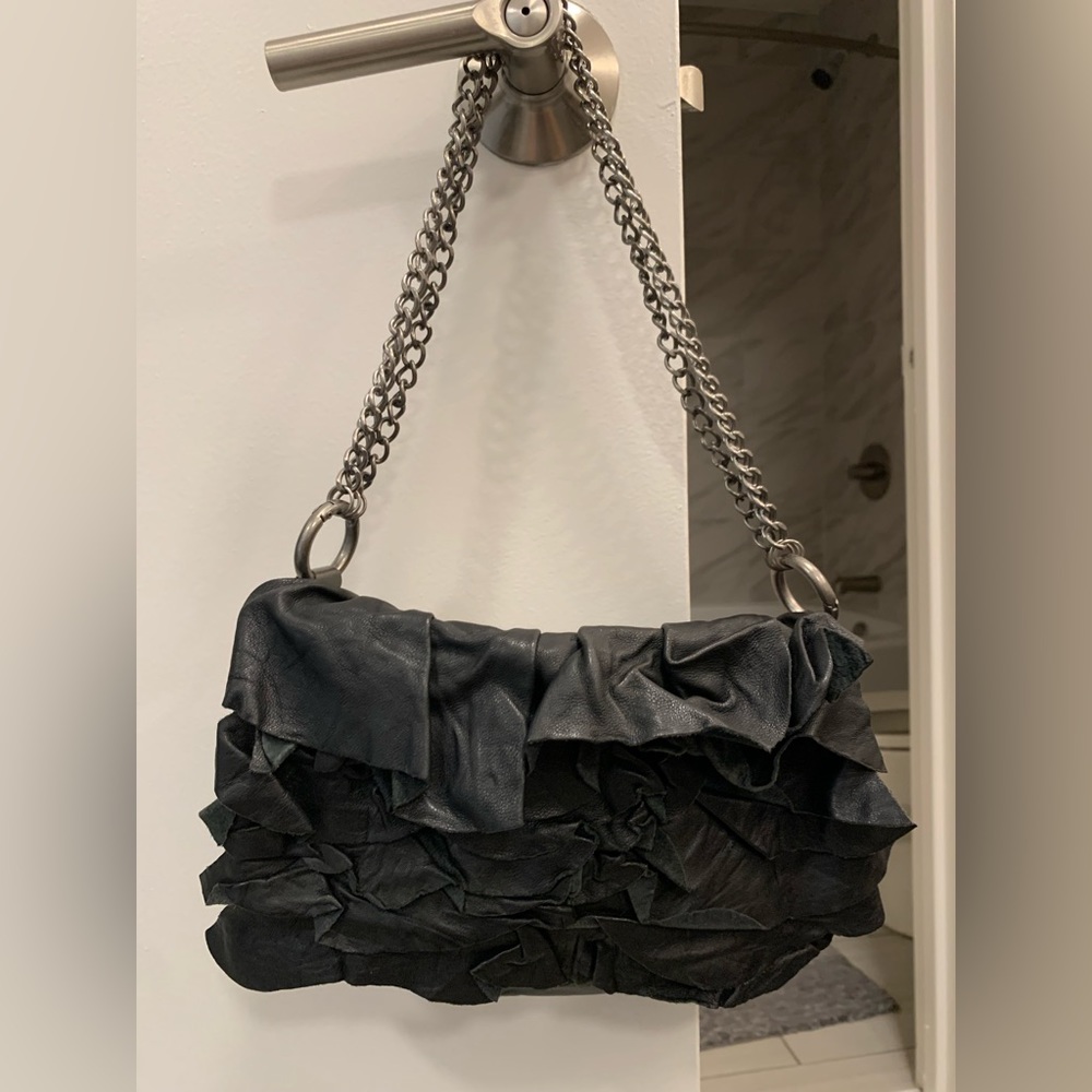 ALL SAINTS leather shoulder bag, petal design, chain strap